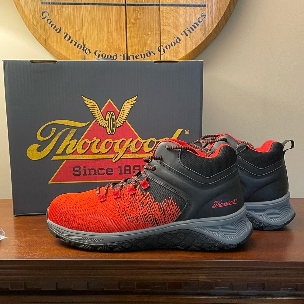 Thorogood Composite Safety Toe AST Mid Work Shoe Size 13 Red & Black